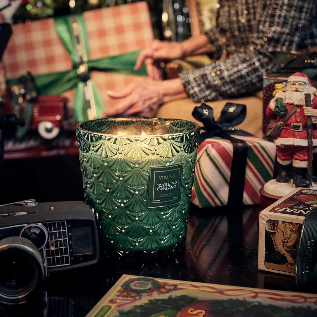 Noble Fir Garland - 3 Wick Hearth Candle Zoom - 2
