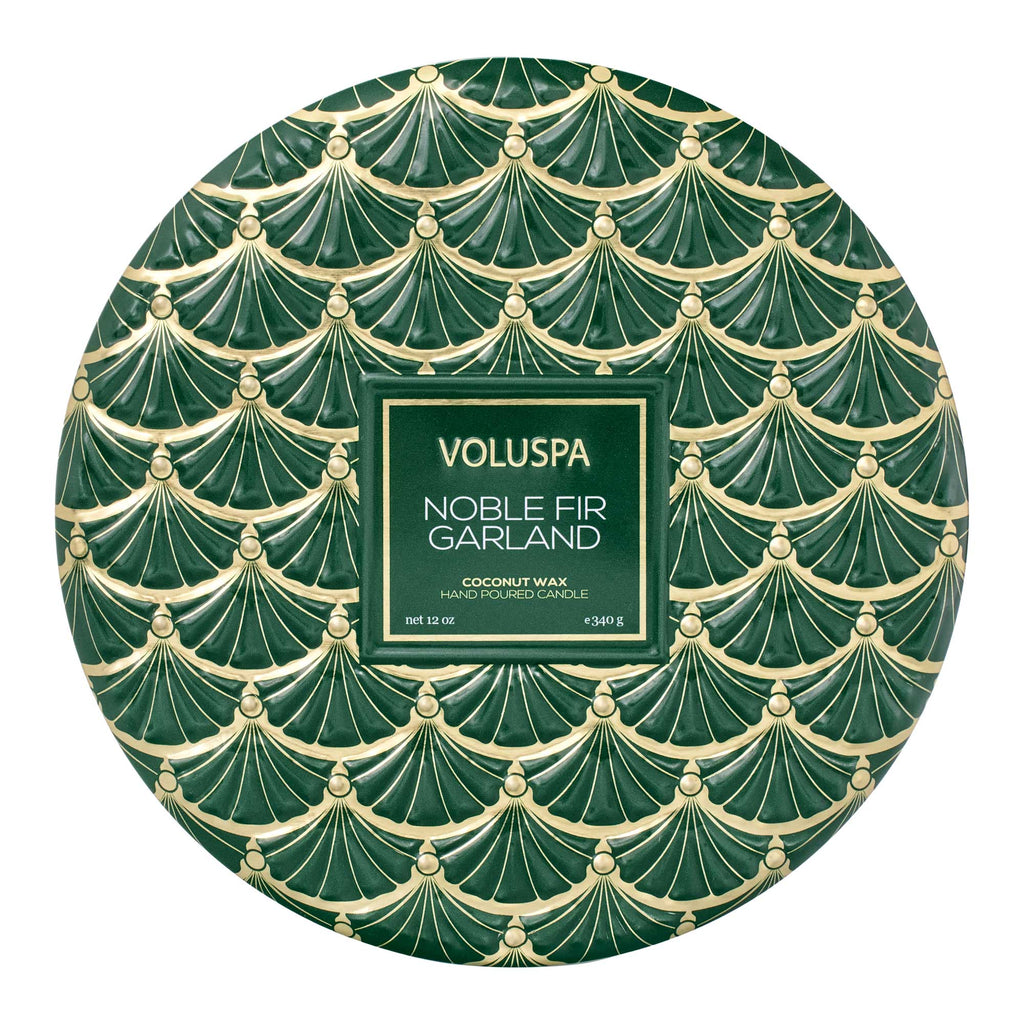 Noble Fir Garland - 3 Wick Tin Candle Zoom - 1