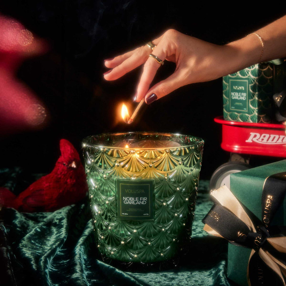 Noble Fir Garland - 3 Wick Hearth Candle - 3