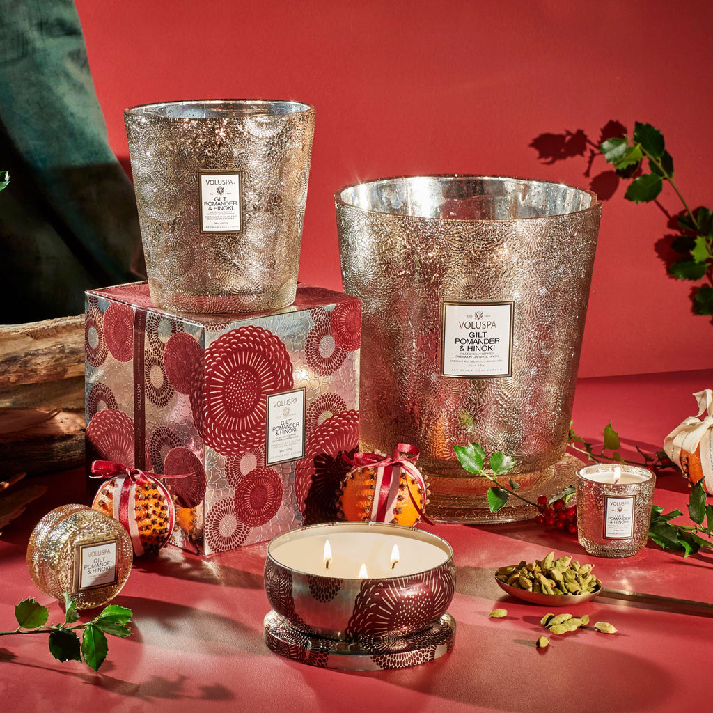 Gilt Pomander & Hinoki - 3 Wick Hearth Candle Zoom - 2