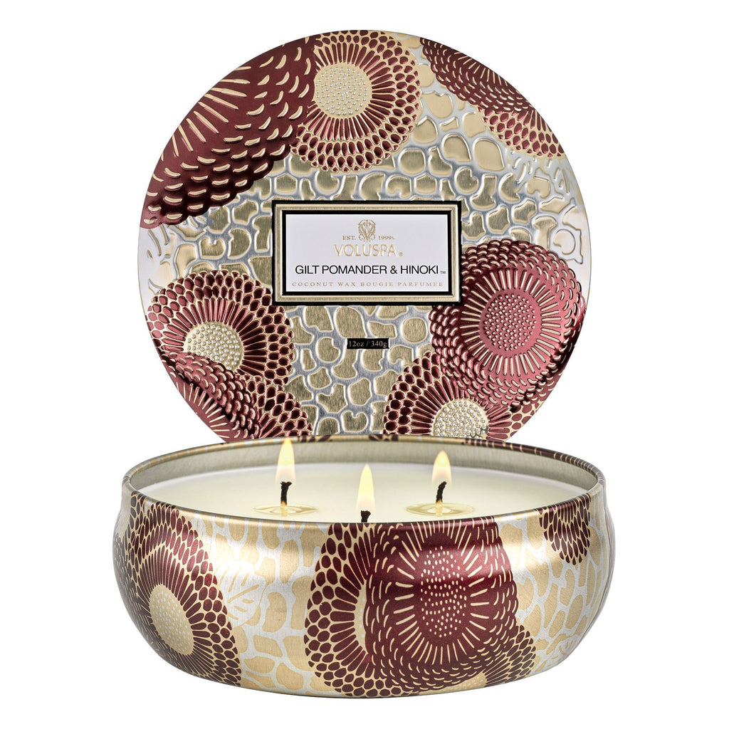 Gilt Pomander & Hinoki - 3 Wick Tin Candle Zoom - 1