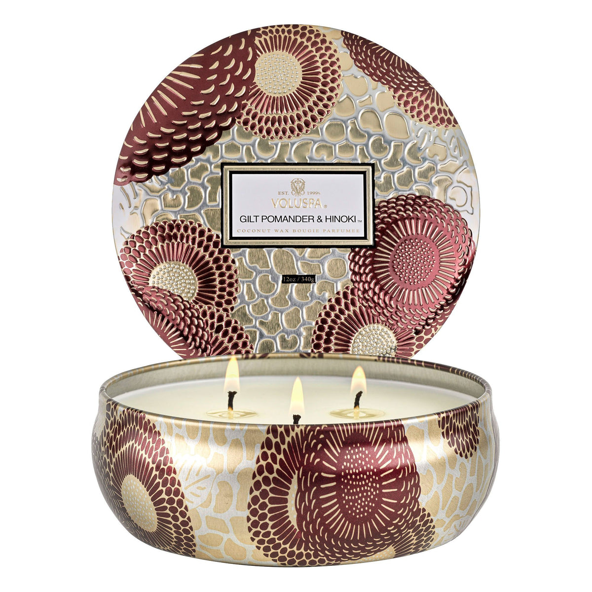 Gilt Pomander & Hinoki - 3 Wick Tin Candle - 1