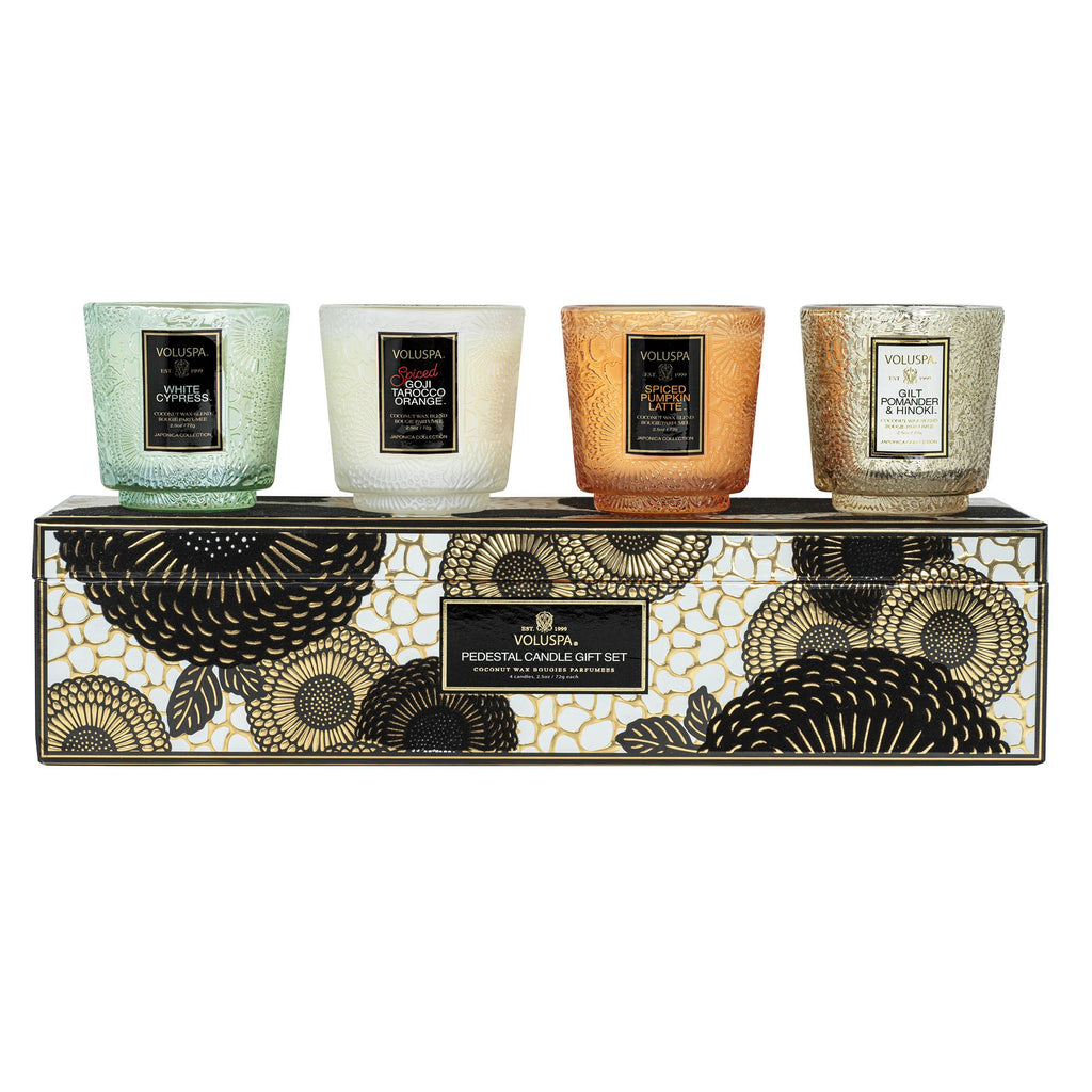 Japonica Holiday - 4 Petite Pedestal Candle Gift Set Zoom - 1